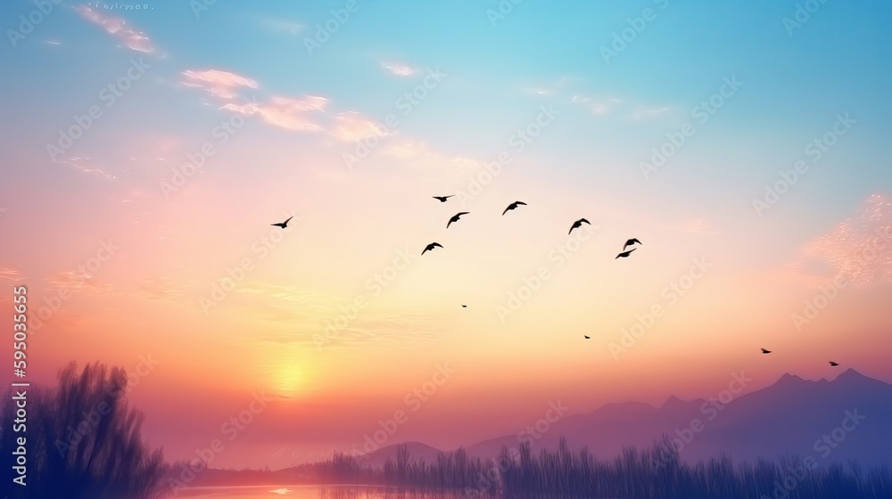 Beautiful Peaceful Spring Morning Sky with Birds