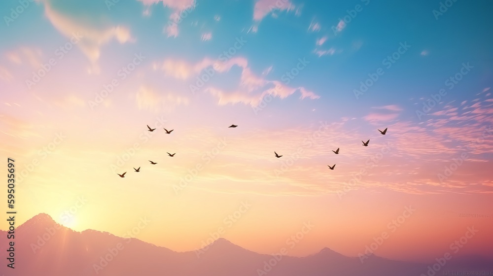 Obraz premium Beautiful Peaceful Spring Morning Sky with Birds