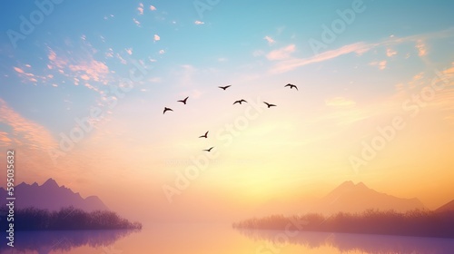 Beautiful Peaceful Spring Morning Sky with Birds © Jardel Bassi