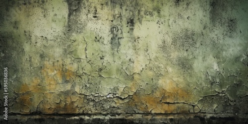 Toned painted old concrete wall with plaster. Olive  yellow and sepia vintage texture background with space for design. Close up. Rough brush strokes. Grungy  grainy  uneven surface. Empty