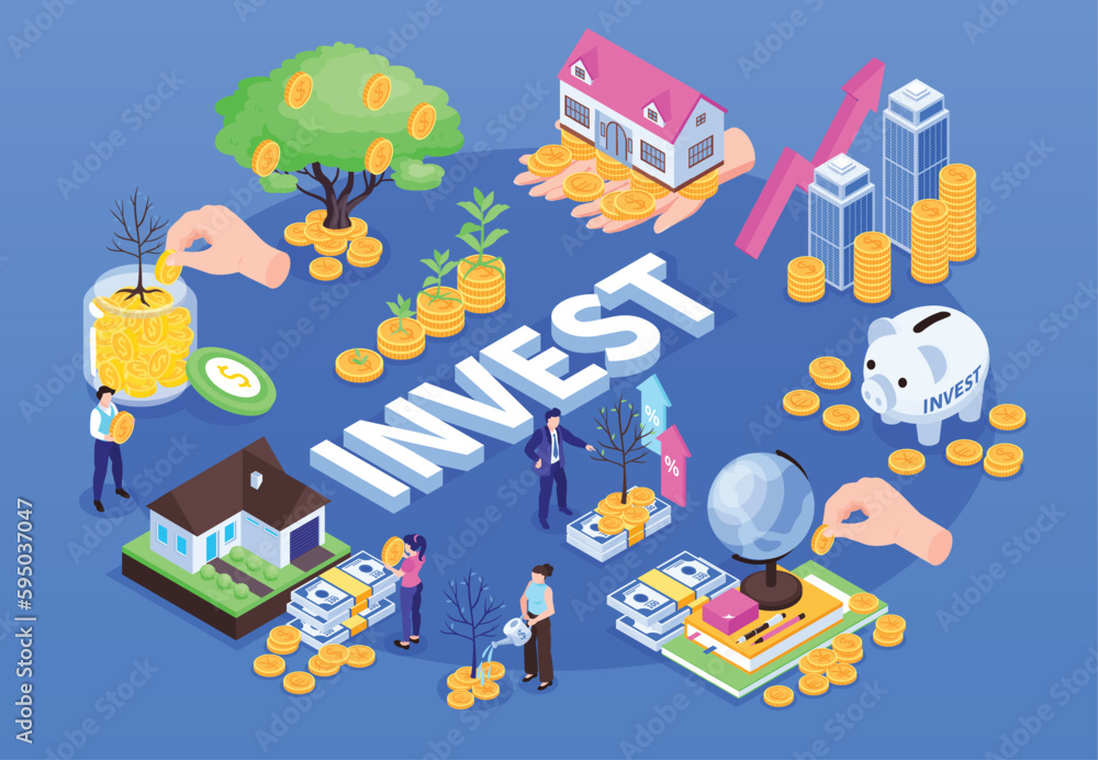Obraz premium Isometric Investment Isolated Composition