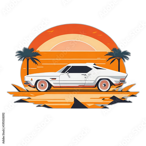 Retro Modern Car Sunrise   Transparent   Flat Design   Colorful shades   Highly detailed   photorealistic   AI Image