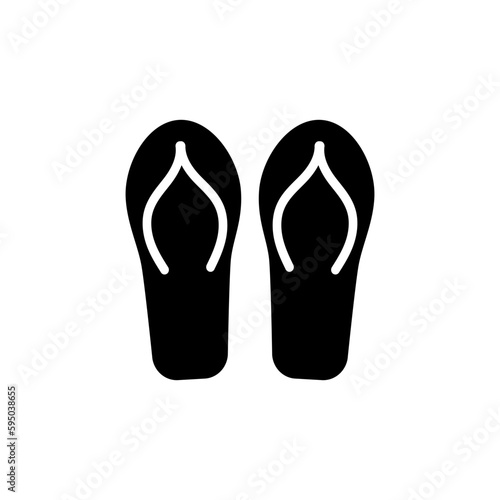 Flip flops icon. Vector illustration of summer beach shoes. Black and white drawing of silhouette rubber slippers.