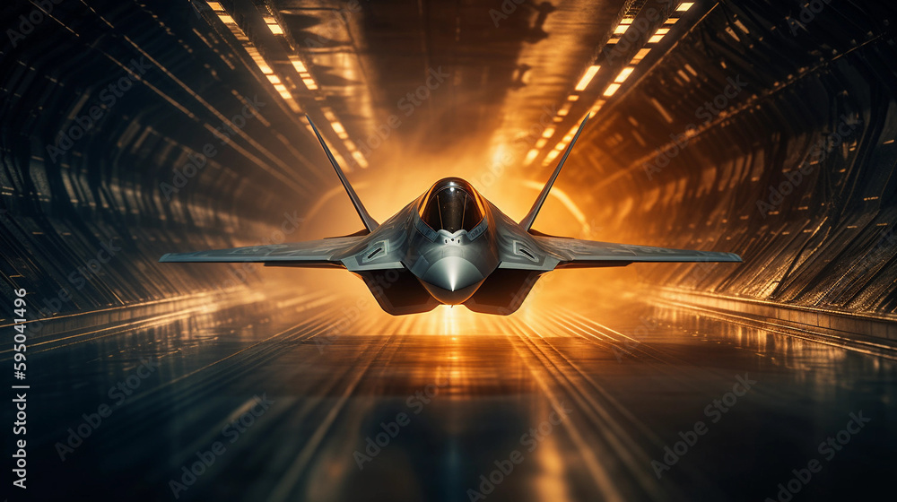 fighter jet takes off from a secret location. Ai generative - obrazy, fototapety, plakaty 