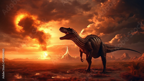 Asteroid ends the story of dinosaurs. Ai generative © Andrii