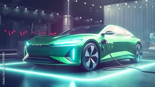 Clean Charge: Embracing Green Energy with Electric Cars. Ai generative © Andrii