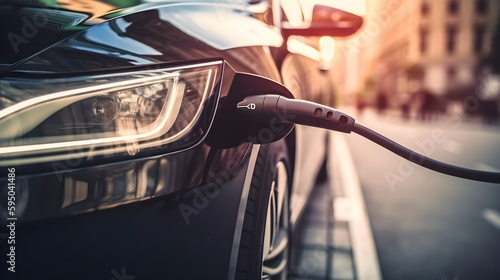 Close up electric car charging. Ai generative photo