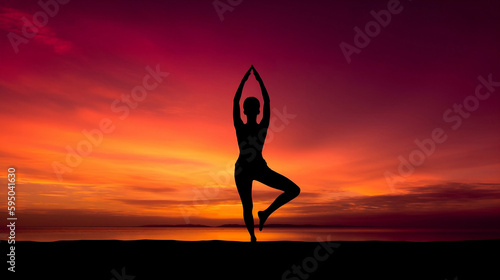 Namaste Sunrise: Beach Yoga Harmony. Ai generative