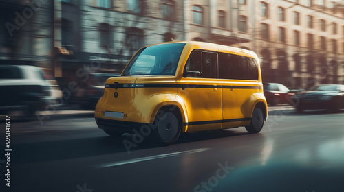 Taxi to the Future: Compact Electric Cab in the City. Ai generative © Andrii