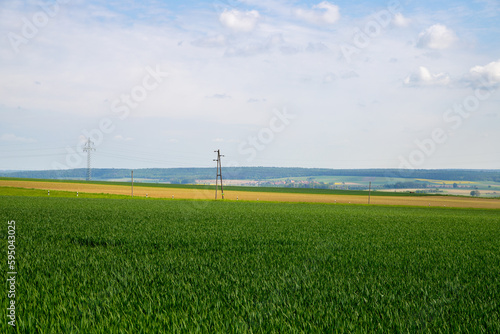Landscape shot of fields and cloudy sky