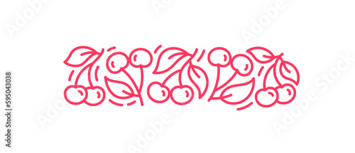 Cherry pattern ornament. Flourish background design element. Editable outline stroke. Vector line.