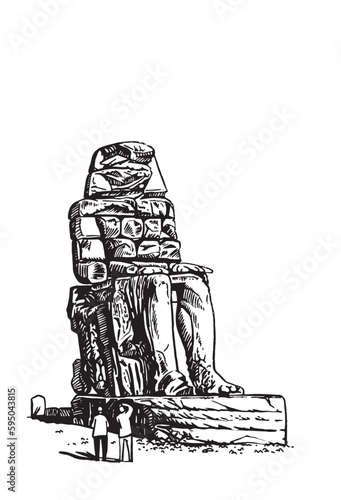  Colossi of Memnon isolated on white graphical illustration, landmark of ancient Egypt.
Statue of  Pharaoh Amenhotep III.Vector