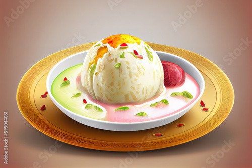 Kulfi falooda served in plate isolated on table top view of indian. Generative Ai photo