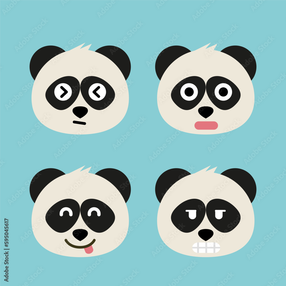 Panda emoji icon set. Emoji Messenger. Safari animal icons. Kawaii panda emoticon smile happy facial expressions. Cartoon animal vector signs. Panda in Kawaii anime comic style. Isolated emoticons.