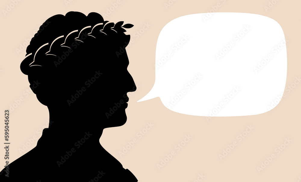 Talking Caesar with empty text bubble. Black silhouette flat style vector illustration. - obrazy, fototapety, plakaty 