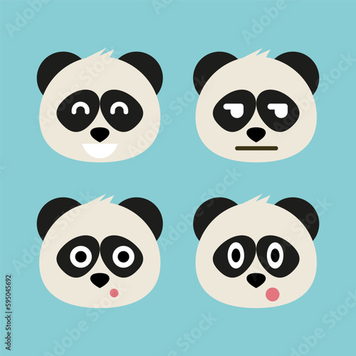 Panda emoji icon set. Emoji Messenger. Safari animal icons. Kawaii panda emoticon smile happy facial expressions. Cartoon animal vector signs. Panda in Kawaii anime comic style. Isolated emoticons. © HHO