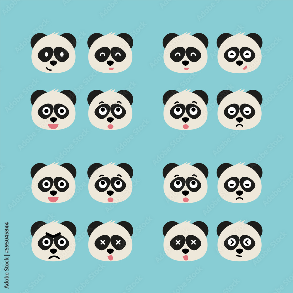Panda emoji icon set. Emoji Messenger. Safari animal icons. Kawaii