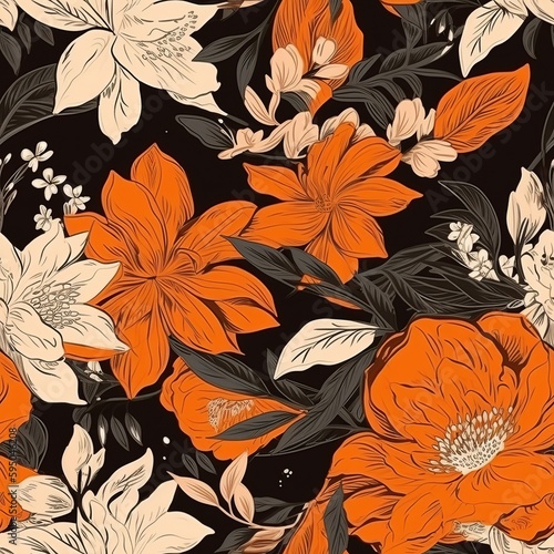 Orange Botanical botanical organize foundation sensible for shape prints. Seamless pattern  AI Generated