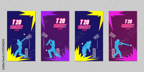 Vector illustration of T20 Cricket Tournament 2023 social media story feed set mockup template