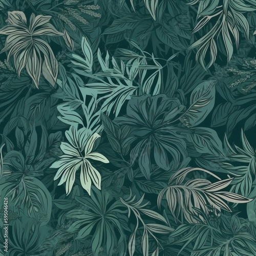 speculative botanical foliage establishment in green  highlighting tropical plants  makes  make plans  and leaf branches - come full circle as a establishment. Seamless pattern  AI Generated