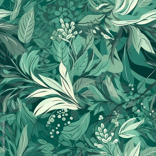 hypothetical botanical foliage foundation in green  highlighting tropical plants  makes  make plans  and leaf branches - come full circle as a foundation. Seamless pattern  AI Generated