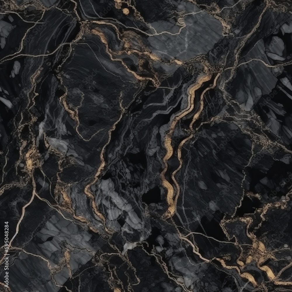 Gloomy marble surface foundation, common marble with brown wavy veins. Seamless pattern, AI Generated