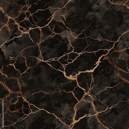 Dark marble surface foundation, provincial marble with brown wavy veins. Seamless pattern, AI Generated