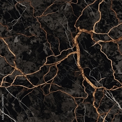 Miserable marble surface establishment, common marble with brown wavy veins. Seamless pattern, AI Generated