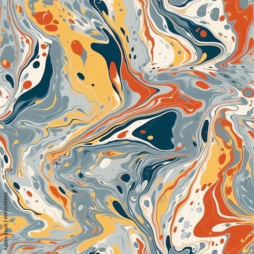A organize made through the liquid inquisitively portray strategy, taking after marble. Seamless pattern, AI Generated