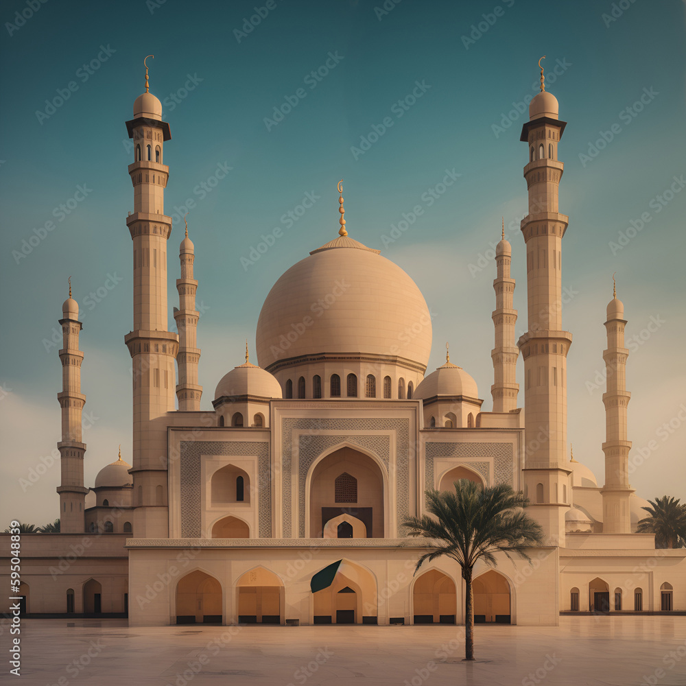 Eid al-Fitr | 3D animation of a traditional  mosque during the Eid al-Fitr prayer. Ai