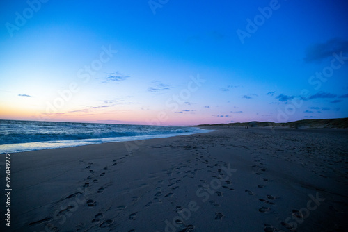 Blue hour on the beach after sunset North Sea Denmark