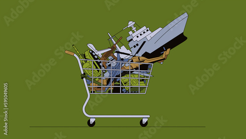 Shopping trolley full of military hardware photo