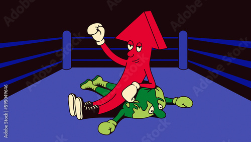 Upward growth arrow beating green globe in boxing match photo