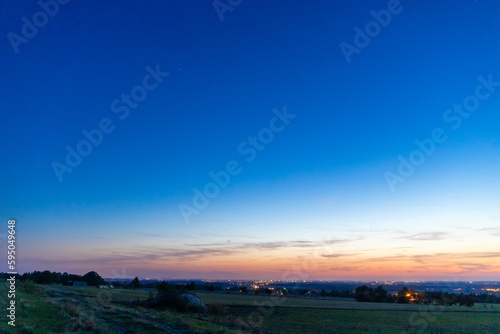 Panoramic view at the blue hour on a landscape