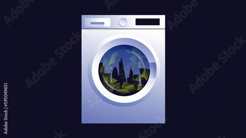 London city buildings and money in washing machine photo