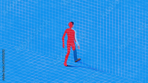 Wireframe model becoming human photo