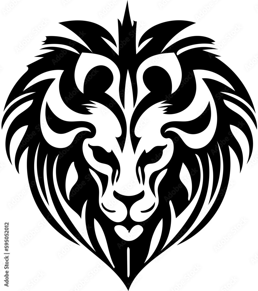 Alien lion head mascot logo in black and white, vector illustration 