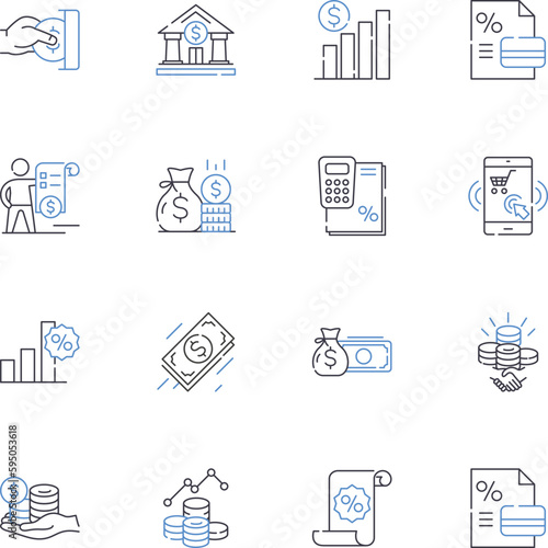 Transactional flow line icons collection. Purchase, Checkout, Payment, Order, Confirmation, Error, Fulfillment vector and linear illustration. Authorization,Shipping,Refund outline signs set