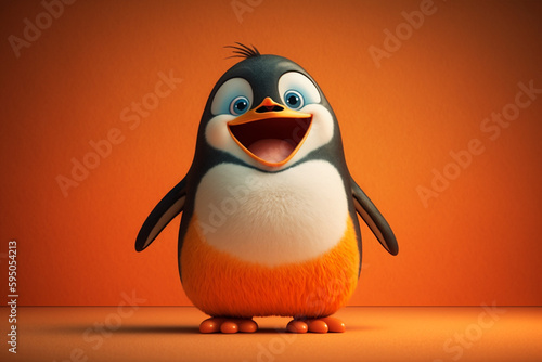 portrait of penguin with orange background made with generative ai