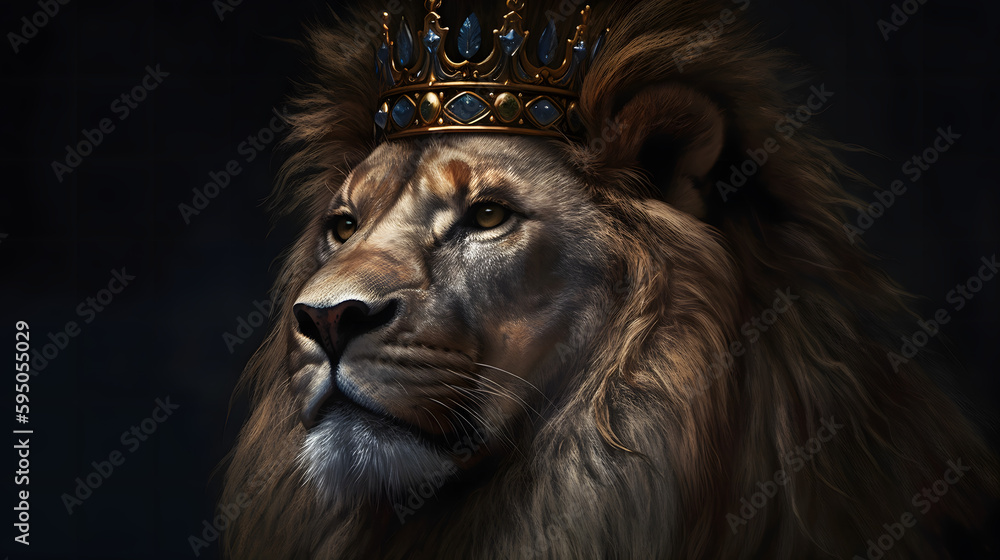 A lion wearing a crown.