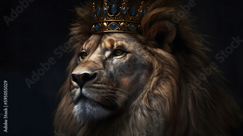 A lion wearing a crown.