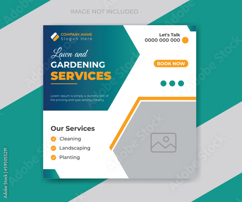 Lawn and gardening services social media post or Instagram banner template