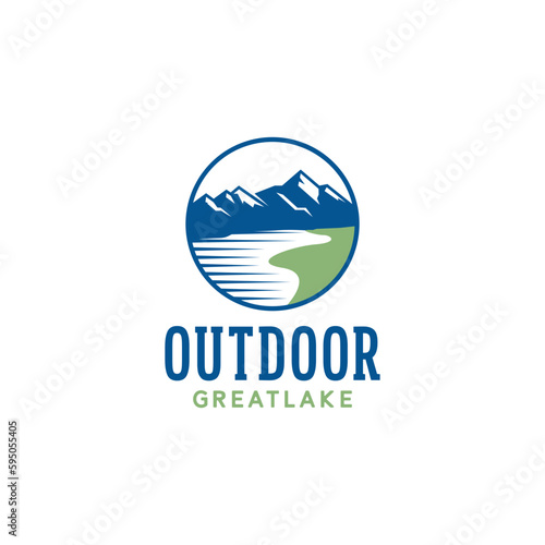 Outdoor with natural scenery of mountains and lakes simple logo design inspiration