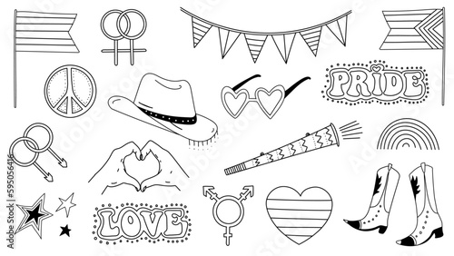 Gay pride illustration set. LGBT, lgbtiqa doodle style 