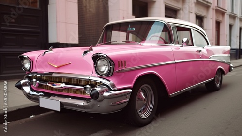 pink vintage car on a street generative ai © Scheidle-Design