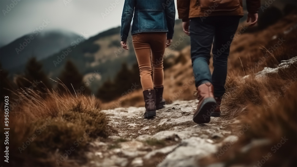 hiker on a wild trail through the mountains, gerenative AI hiker on a wild trail through the mountains, gerenative AI