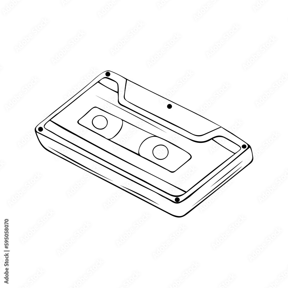 Hand drawn Cassette tape on a white background. Vector illustration. Hand drawn Cassette tape on a white background. Vector illustration.