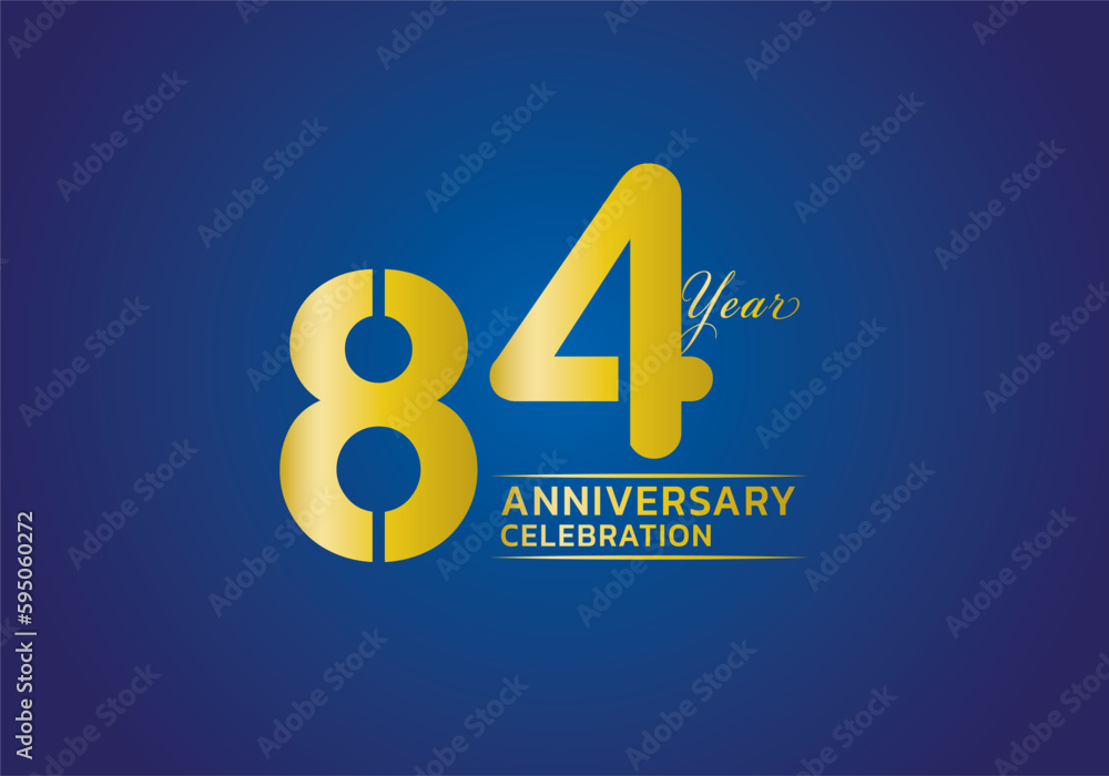 84 years anniversary celebration logotype gold color vector, 84th