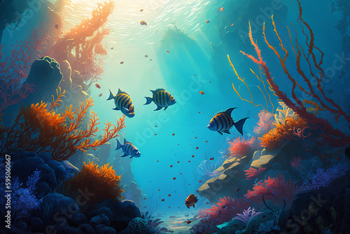Harmonious Marine Life in a Vibrant Coral Reef - Generative AI Art © Henry Saint John