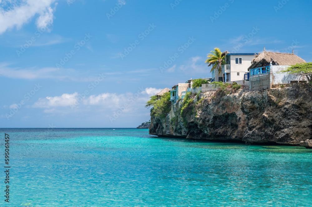 Naklejka premium Headland overlooking Playa Grandi beach, on the island of Curacao, in the Dutch Antilles, Caribbean